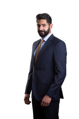 A young man wearing suit on a white background
