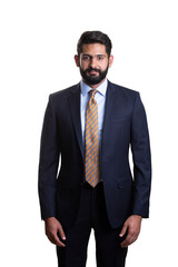 A young man wearing suit on a white background