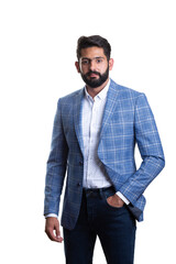 Fototapeta premium A young man wearing suit on a white background