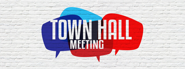 Town hall meeting on speech bubble	