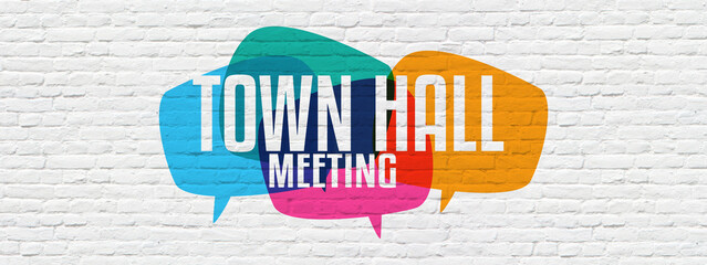 Town hall meeting on speech bubble	