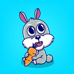 hand drawn cute rabbit holding carrot cartoon vector illustration