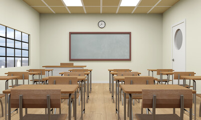 An Empty school classroom interior 3d illustration