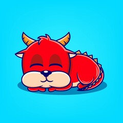hand drawn cute red dragon sleeping cartoon vector illustration
