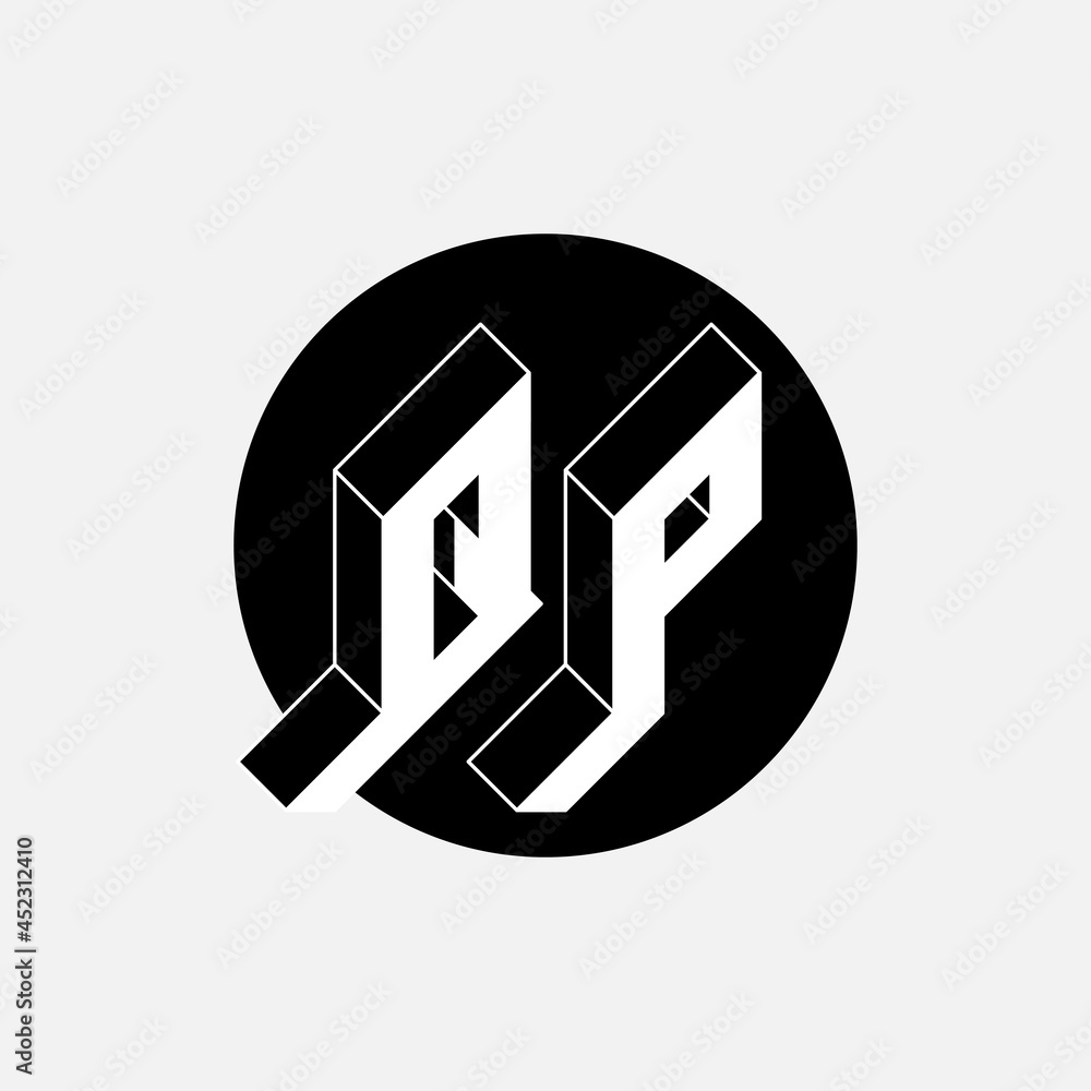 Poster three-dimension letters. qp - 2-letter code. isometric 3d font for design. volume alphabet. letters 