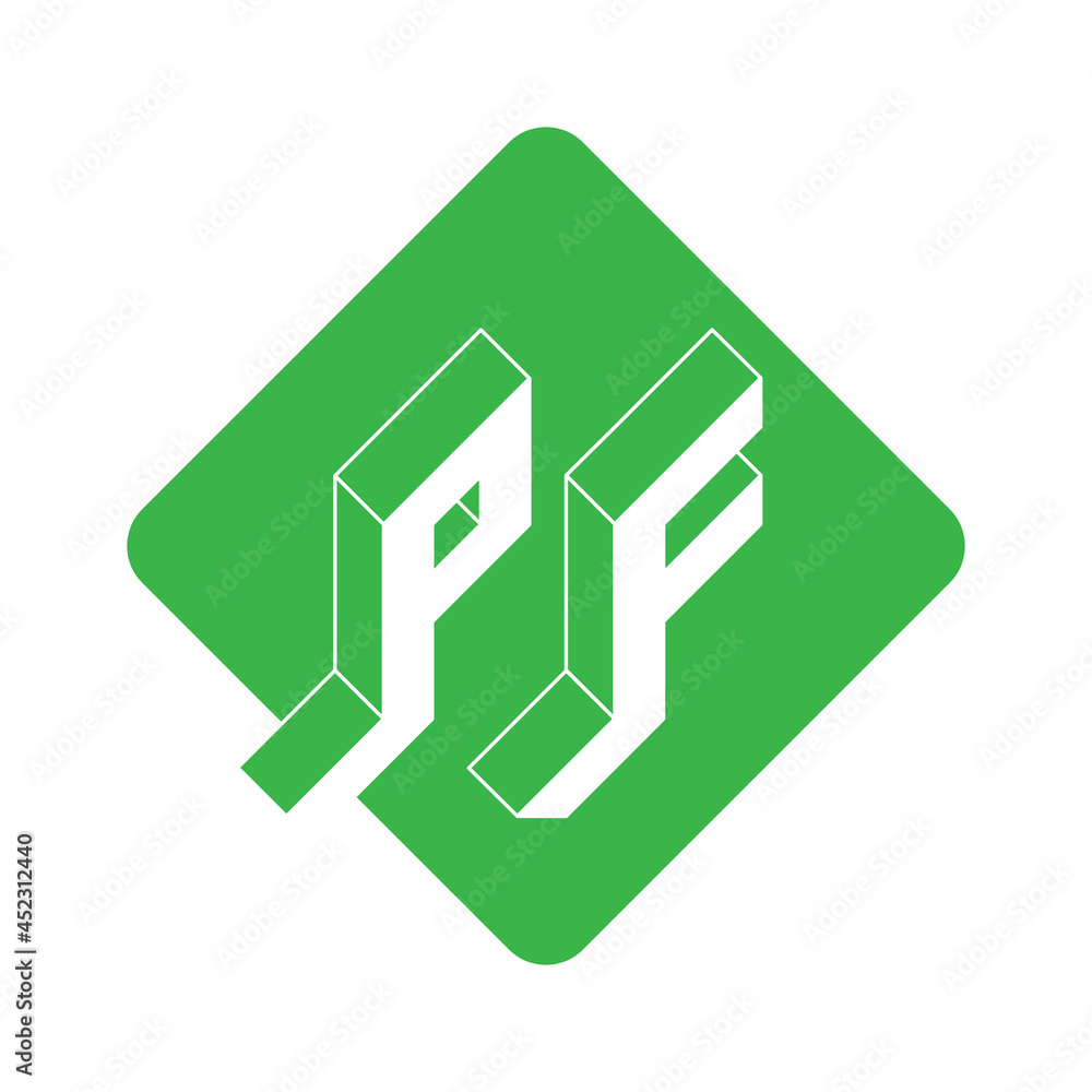 Poster isometric 3d font for design. pf - 2-letter code. three-dimension letters on a diamond-shaped substr