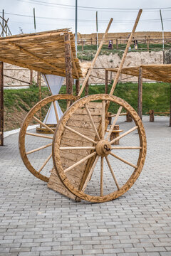 Old wooden cart arba close-up