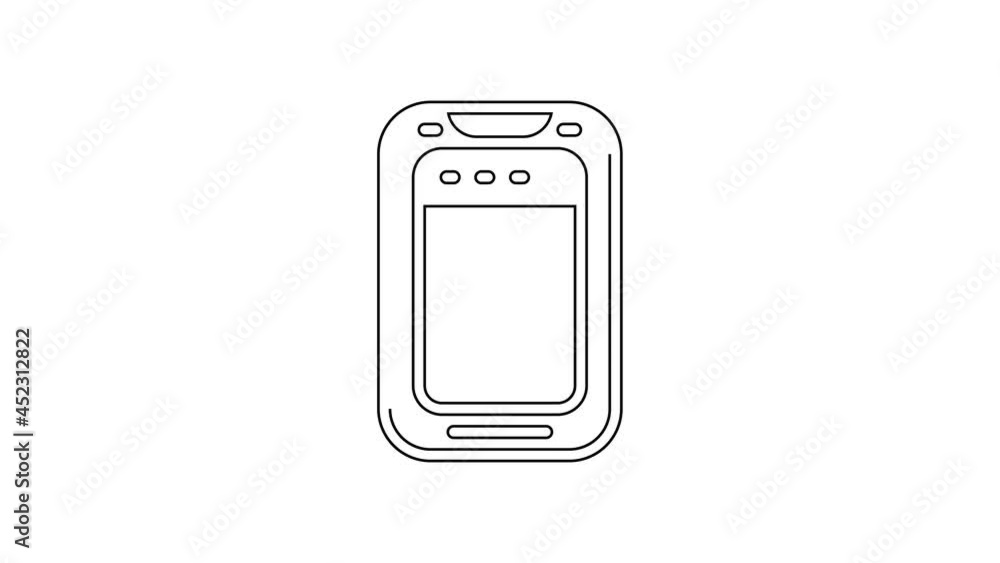 Sticker Black line Smartphone, mobile phone icon isolated on white background. 4K Video motion graphic animation