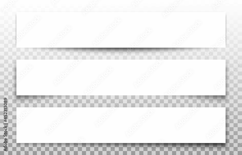 Poster set of three realistic paper white banners with shadow isolated on transparent background. horizonta