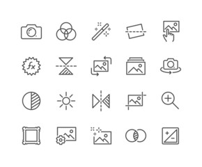 Simple Set of Image Editing Related Vector Line Icons. Contains such Icons as Image Gallery, Auto Correction, Adjustments and more. Editable Stroke. 48x48 Pixel Perfect.