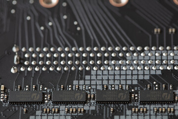 Closeup of fragments of motherboard