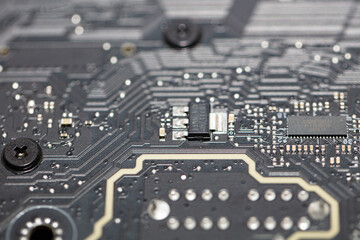 Closeup of fragments of motherboard