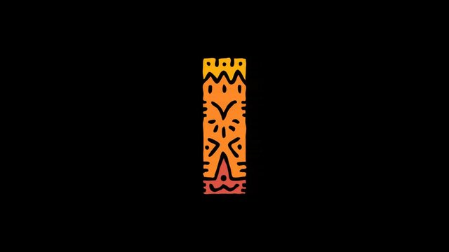 Letter I. 4K, Transparent Alpha channel. Cartoon Animation, Shake twitch effect. Ethnic ornament, national folk pattern in letter. 3 colors. Capital Letter I for ABC education, erudition, game.
