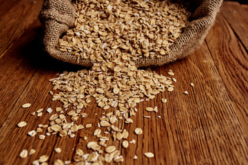 wooden tableware cereals products view from above