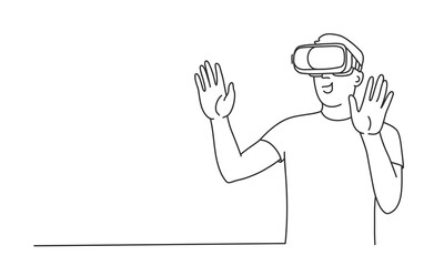 Young man wearing 3d glasses playing with virtual reality.