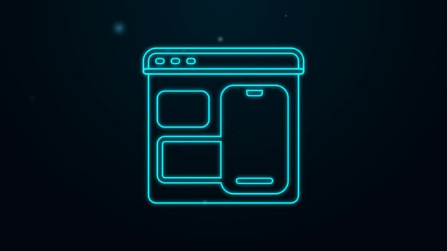 Glowing neon line Software, web developer programming code icon isolated on black background. Javascript computer script random parts of program code. 4K Video motion graphic animation