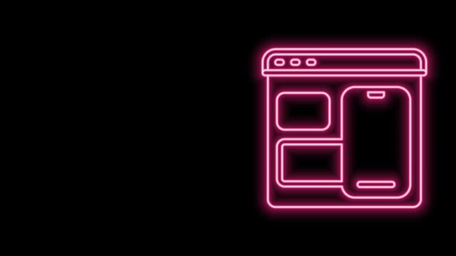 Glowing neon line Software, web developer programming code icon isolated on black background. Javascript computer script random parts of program code. 4K Video motion graphic animation