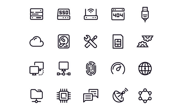  network and technology icons ,Information technology glyph icon set with IT network system, global internet, data center, communication