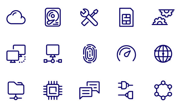  network and technology icons ,Information technology glyph icon set with IT network system, global internet, data center, communication