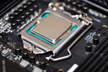 Fototapeta na wymiar Closeup of Processor in motherboard