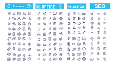 Thin line  icons big set. Icons Business Office Finance Marketing Shopping SEO Contact. Vector illustration