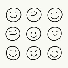 hand drawn smiley faces, smile line illustration