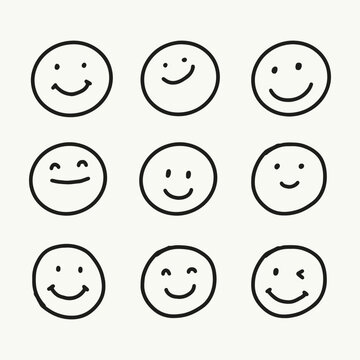 hand drawn smiley faces, smile line illustration