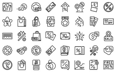 Promotional code icons set outline vector. Coupon discount. Percent price