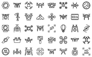 Aerial videography icons set outline vector. Drone camera. Aero filming