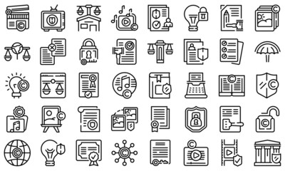 Fototapeta na wymiar Copyright law icons set outline vector. Author contract. Commercial rights