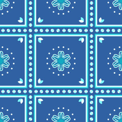 ethnic pattern with geometric seamless flower in blue background for fabric with winter color