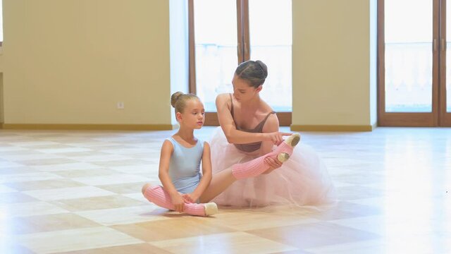 Young ballerina rehearsal. Children's ballet school