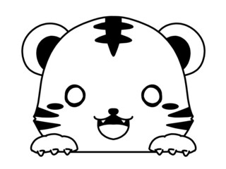 モノクロのかわいいトラの顔のイラスト素材