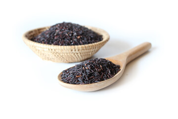 riceberry rice close up isolate healty food on tray with white background