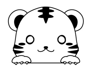 モノクロのトラの顔のイラスト素材