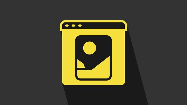 Yellow Photo retouching icon isolated on grey background. Photographer, photography, retouch icon. 4K Video motion graphic animation