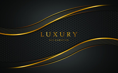 Abstract elegant golden lines on black background with free space for design.	