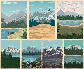 National parks colorful posters collection