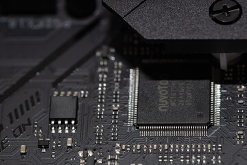 Closeup of fragments of motherboard