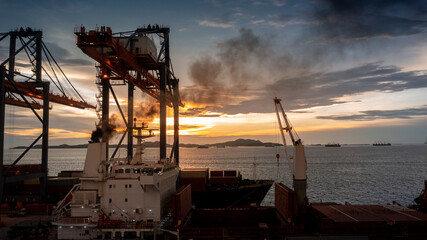 Smoke exhaust gas emissions from cargo lagre ship ,Marine diesel enginse exhaust gas from...