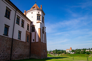 Old beautiful medieval castle fortress with towers. Ancient european architecture