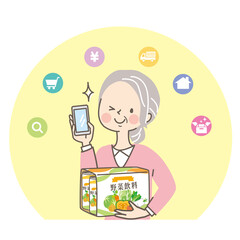 通販で飲み物を購入したシニア女性