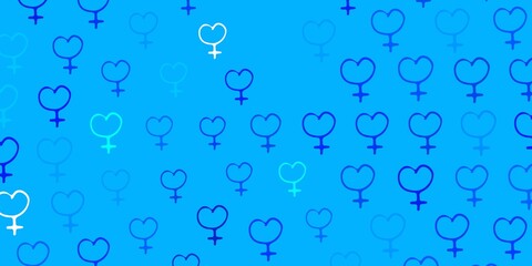 Light BLUE vector backdrop with women power symbols.