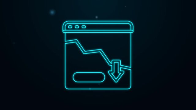 Glowing neon line Financial growth decrease icon isolated on black background. Increasing revenue. 4K Video motion graphic animation