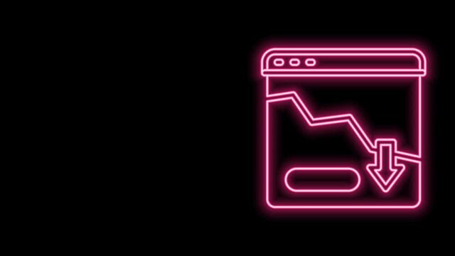 Glowing neon line Financial growth decrease icon isolated on black background. Increasing revenue. 4K Video motion graphic animation