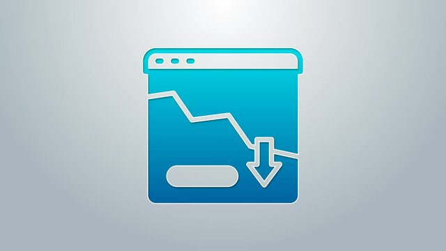 Blue line Financial growth decrease icon isolated on grey background. Increasing revenue. 4K Video motion graphic animation