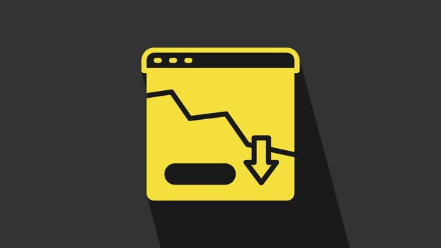 Yellow Financial growth decrease icon isolated on grey background. Increasing revenue. 4K Video motion graphic animation