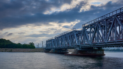 Dawn over the railway bridge in Voronezh