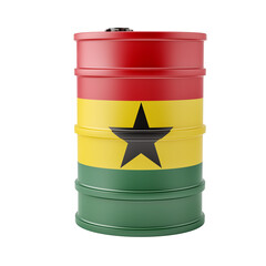Oil drum in Ghana national flag design. Isolated on white. 3D Rendering