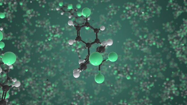 DDT molecule, conceptual molecular model. Chemical looping 3d animation